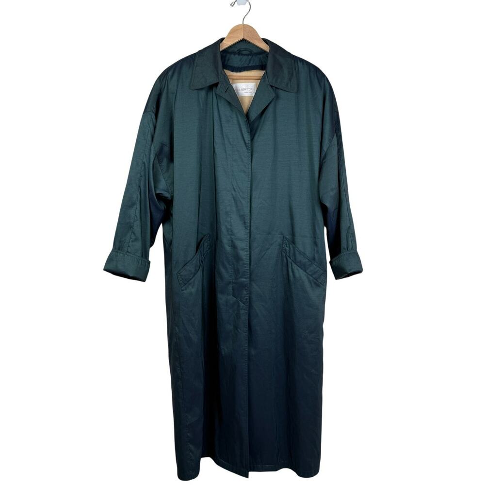 Jones New York Vintage Trench Coat Wool Liner Iridescent Green Womens M USA Made